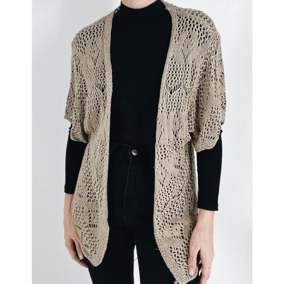 Hooked Up Tan Knit Short Sleeve Cardigan - Picture 1 of 3